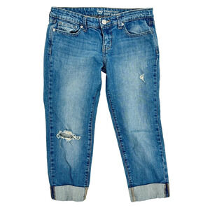 Gap Straight Crop Jeans Women Size 6 Blue Distressed High Rise Button Up